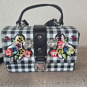 Guess Black and White Crossbody Bag with Accents